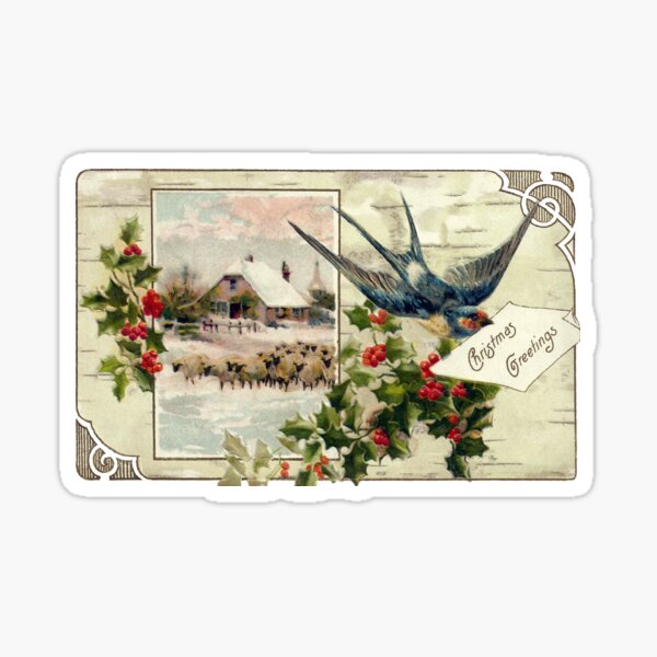 Aperçu de l'œuvre Hirondelle rustique avec des voeux de Noël créée et vendue par fenneltea.