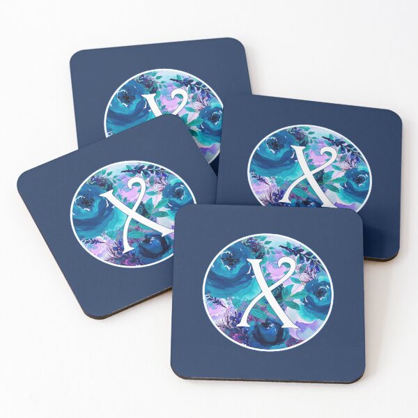 Item preview, The Letter 'X' Blue Flower Watercolor Monogram designed and sold by Bumblefuzzies.