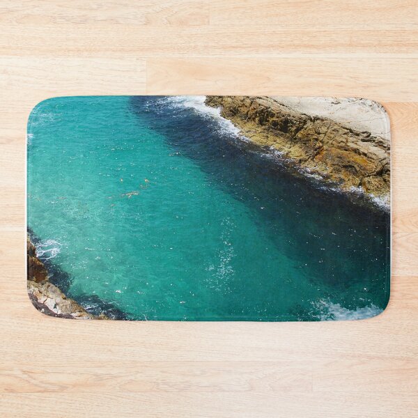 Item preview, Straddie, Stradbroke Island headland, blue ocean waves, clear water, island rocky shoreline designed and sold by Ransyn Art.