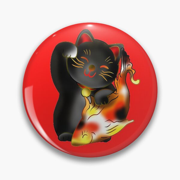 Item preview, Right paw black maneki neko lucky cat with fish designed and sold by CuisineCat.