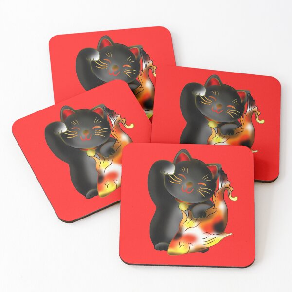 Item preview, Right paw black maneki neko lucky cat with fish designed and sold by CuisineCat.