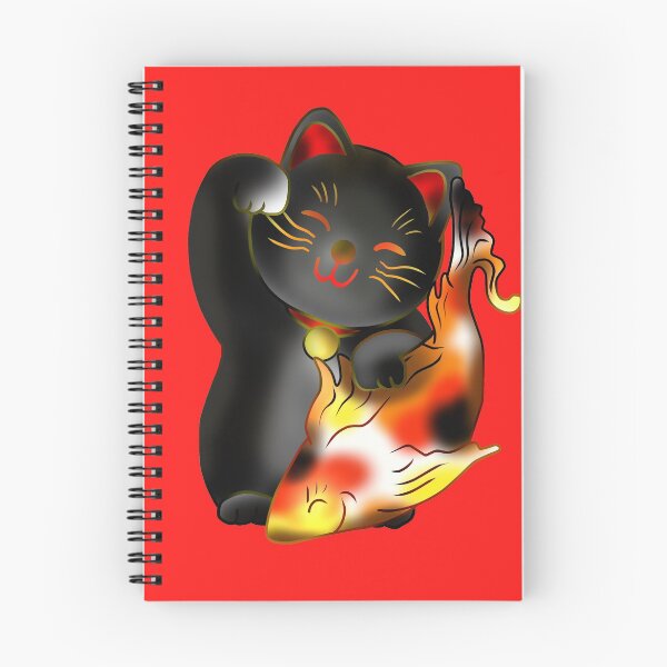 Item preview, Right paw black maneki neko lucky cat with fish designed and sold by CuisineCat.