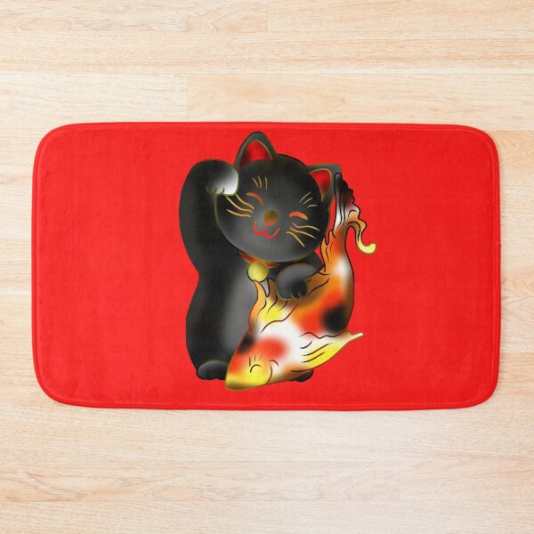 Item preview, Right paw black maneki neko lucky cat with fish designed and sold by CuisineCat.