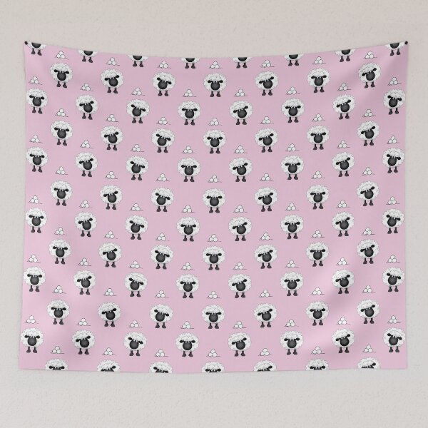 Item preview, Shelby Sheep With Balls Of Wool Pattern Pink designed and sold by Running-Duck.
