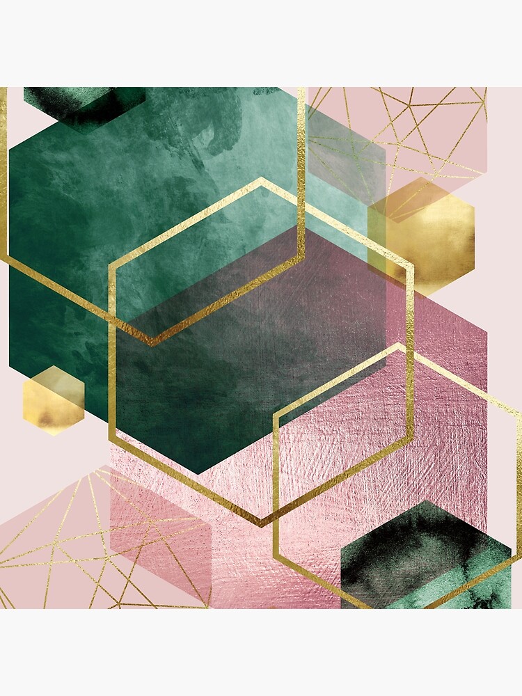 Thumbnail 4 of 4, Pillow, Emerald Green and Pink Geo No 1 designed and sold by UrbanEpiphany.