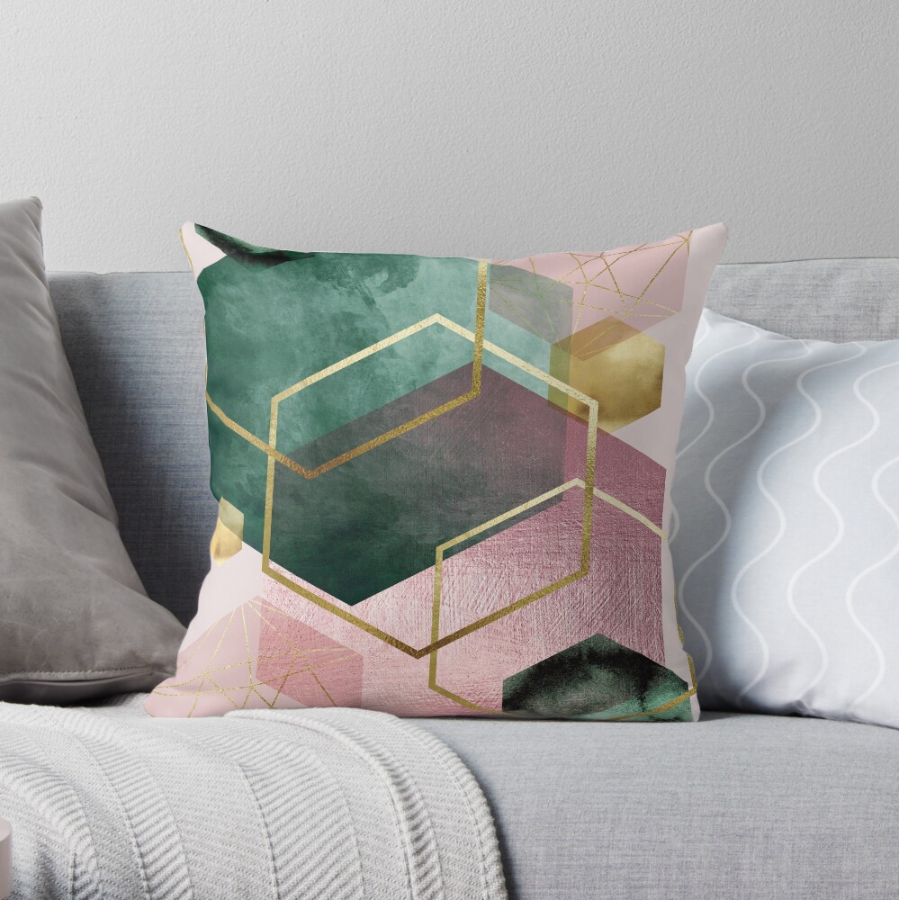 green and gold throw pillows
