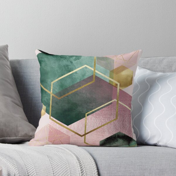 Emerald Green and Pink Geo No 1 Throw Pillow