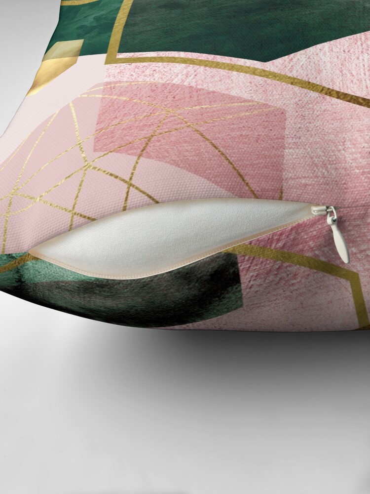 Thumbnail 2 of 4, Pillow, Emerald Green and Pink Geo No 1 designed and sold by UrbanEpiphany.