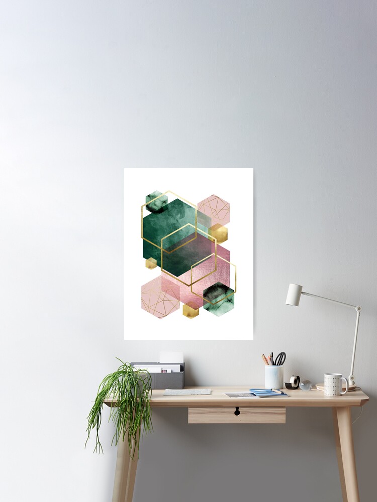 Emerald Green and Pink Geo Poster by No for 1\