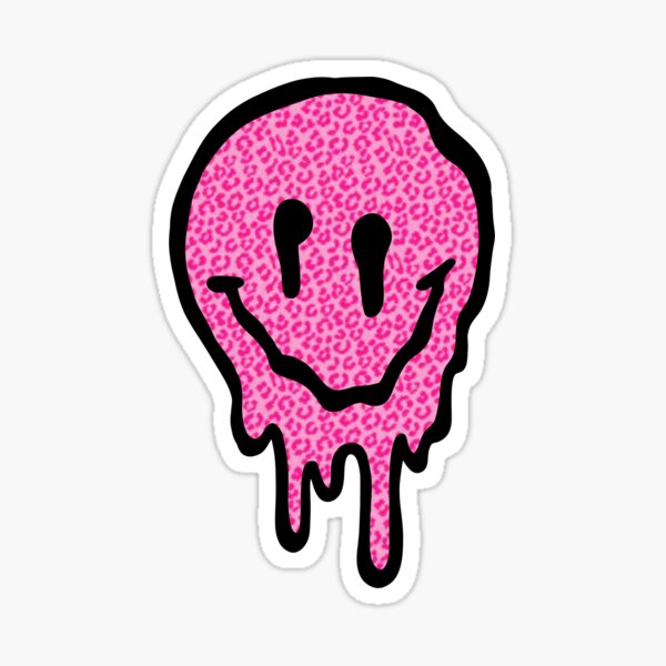 pink leopard print melting/drip smiley face Sticker