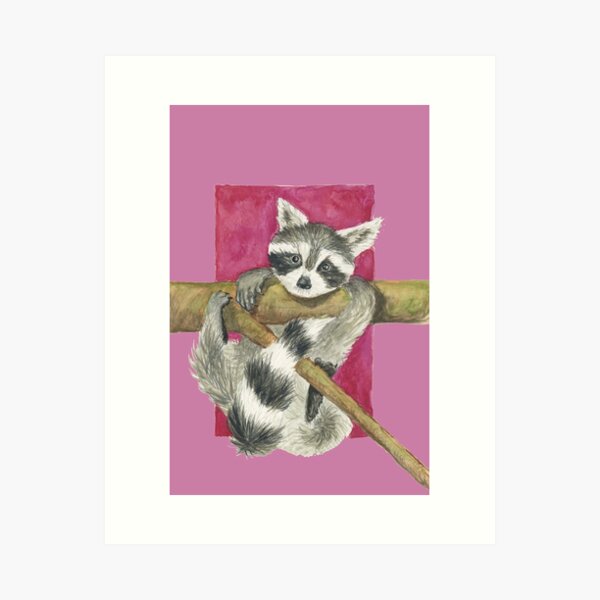 Item preview, Baby Racoon on pink purple background designed and sold by ChrisKrantzArt.