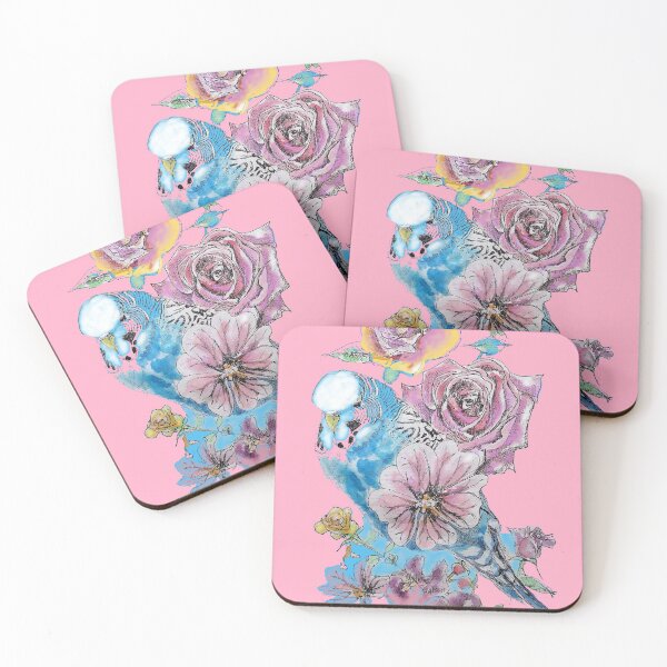 Item preview, Blue Budgie and Rose Watercolor Painting on Pink designed and sold by Sarah  Rajkotwala.