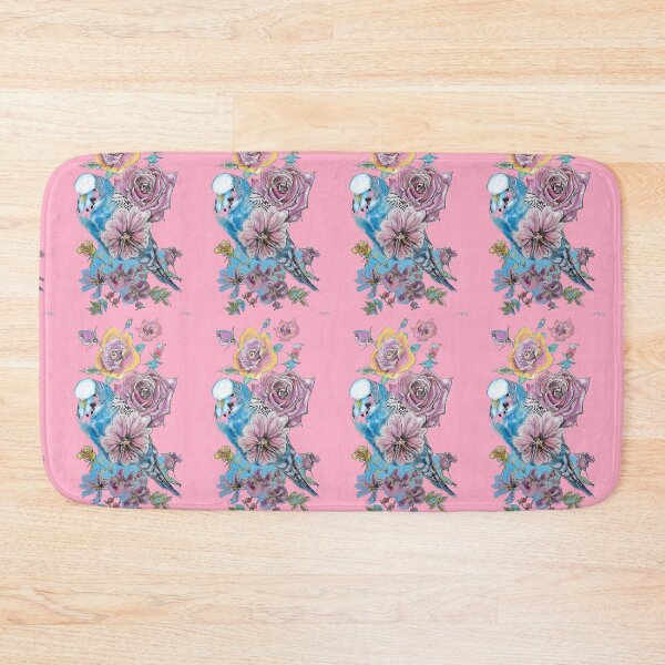 Item preview, Blue Budgie and Rose Watercolor Painting on Pink designed and sold by Sarah  Rajkotwala.