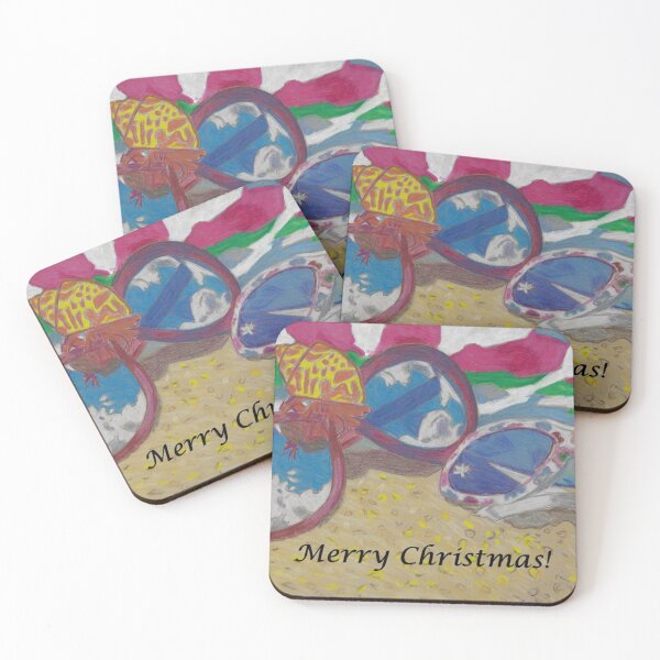 Item preview, At the Beach Christmas Sunglasses Lying on the Sand with a Hermit Crab and Beach Towel with Text designed and sold by AliCatOriginals.