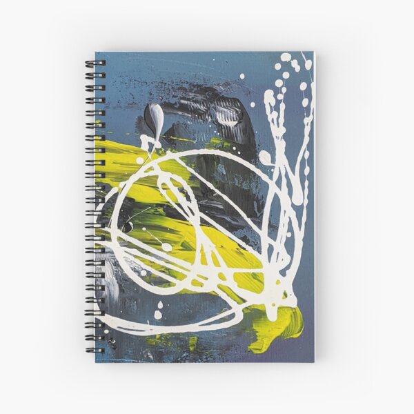 Dynamic Blue, Yellow, White Abstract Loops Acrylic Art Spiral Notebook