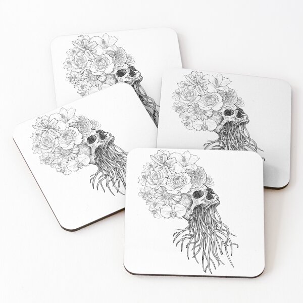 Item preview, Drawing of skull with root and flower crown,  life after death. designed and sold by hadkhanong.