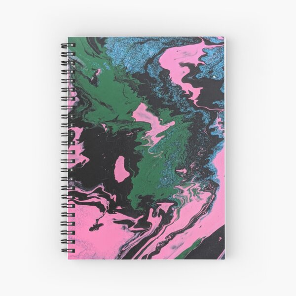 Retro 90s Nostalgia Black Abstract Acrylic Pour Art Spiral Notebook