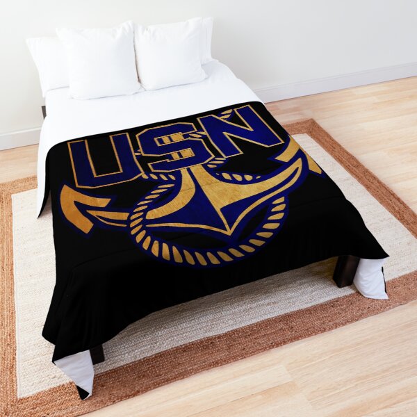 NAVY USN ANCHOR (Distressed Gold and Blue) Comforter