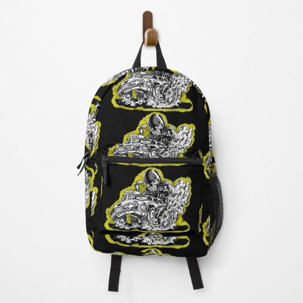 Item preview, Balaclava wearing Hard Road Driving Hot rod crazy man on yellow designed and sold by SilentlyRob668.