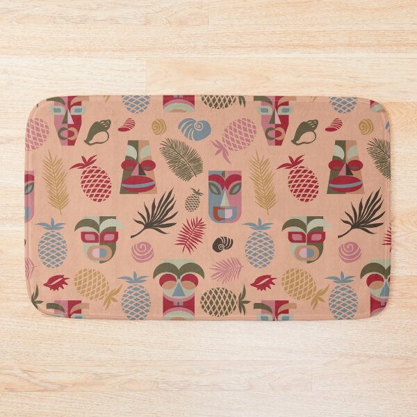 Item preview, tropical tiki masks on peachy pink designed and sold by colorofmagic.