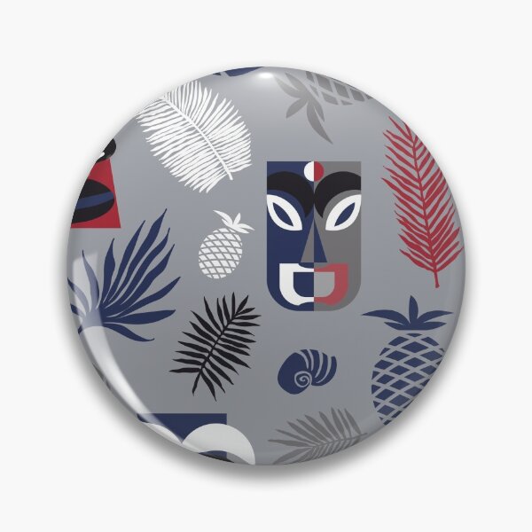 Aperçu de l'œuvre Masques Tiki sur motif gris sans couture créée et vendue par colorofmagic.