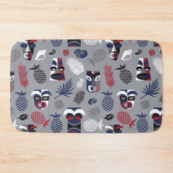 Item preview, Tiki masks on gray seamless pattern designed and sold by colorofmagic.