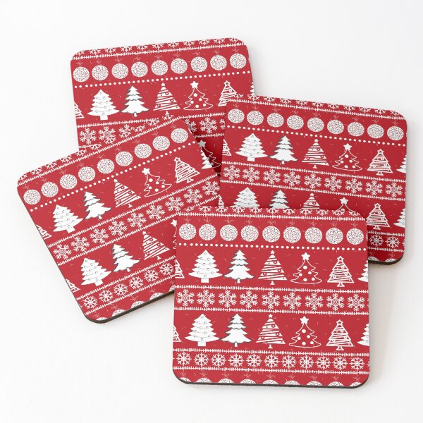 Item preview,  Cute Christmas Decorations and Trees on Red Christmas Background designed and sold by Gifty-Designs.