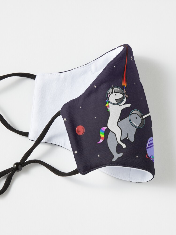 Alternate view of Unicorn Riding Narwhal In Space Mask