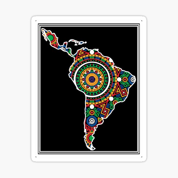 LATIN SOUTH AMERICA DECORATED MAP - linework Sticker