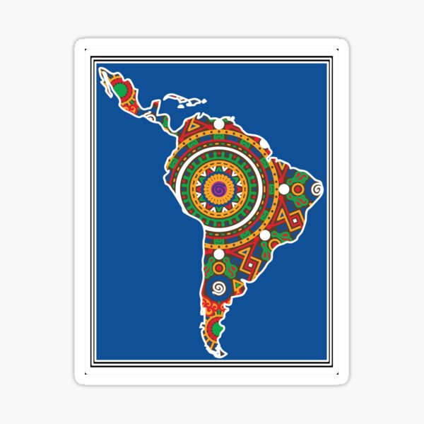 LATIN SOUTH AMERICA DECORATED MAP - full colour Sticker
