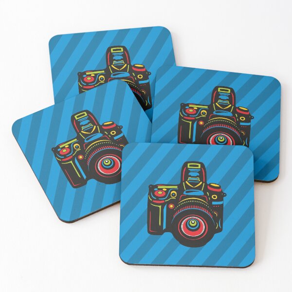 Item preview, Black Camera on blue background designed and sold by XOOXOO.