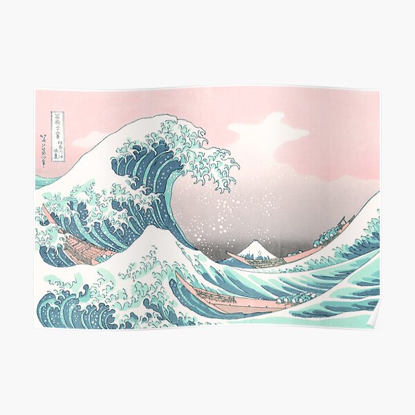 The Great Wave off Kanagawa - Hokusai - Pastel Pink Color Poster