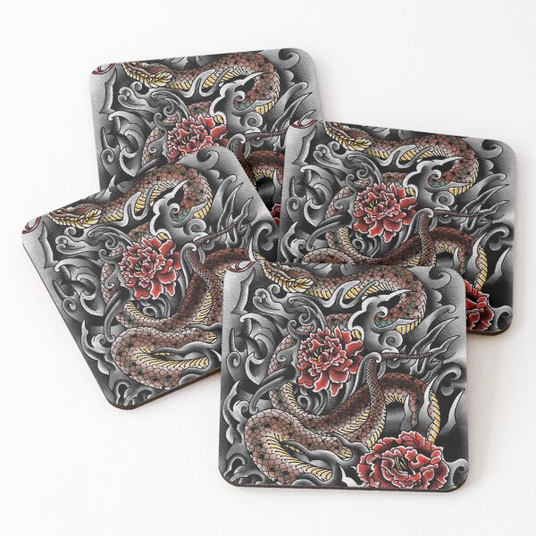 Item preview, Japanese Snake and Peonies designed and sold by Victor Moore.