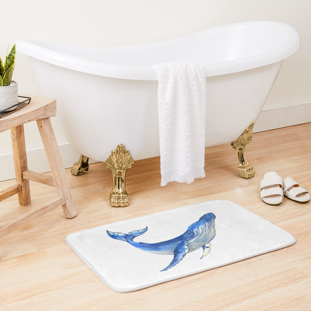 Watercolor whale Bath Mat