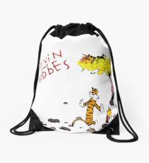 Playing with best friend Calvin and Hobbes Drawstring Bag