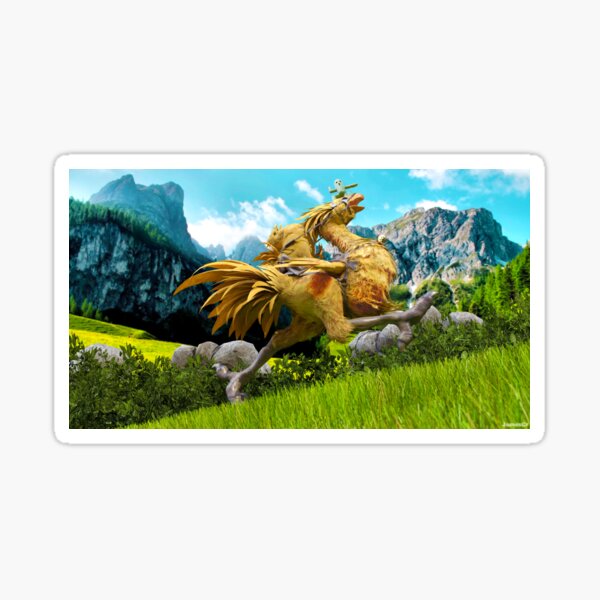 Cactuar and chocobo riding a chocobo Sticker