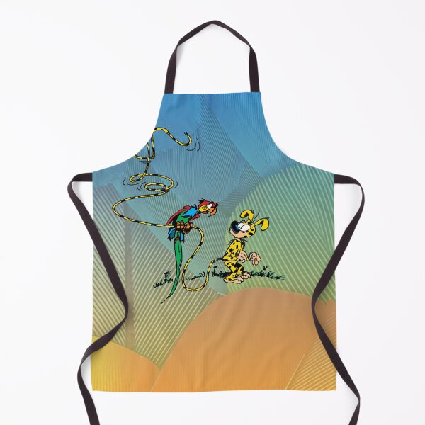 Marsupilami and parrot / Orange and blue feather design Apron