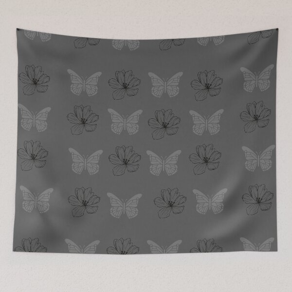 Item preview, Flowers and butterflies gray background designed and sold by LucianaArts.