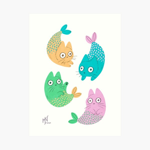 Pastel Purrmaids Art Print