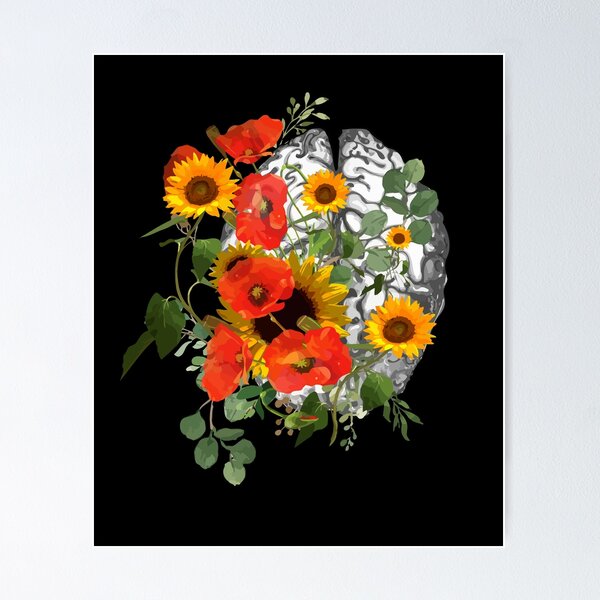 Item preview, sunflowers poppies floral Mental health brain psychology designed and sold by Collagedream.