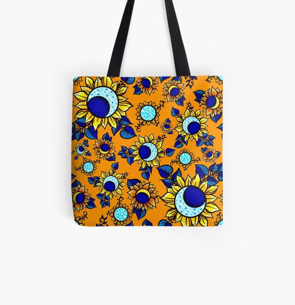 Moon Flower Summer Magic, in Orange All Over Print Tote Bag