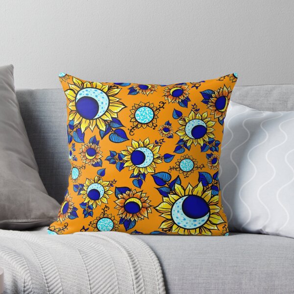 Moon Flower Summer Magic, in Orange Throw Pillow