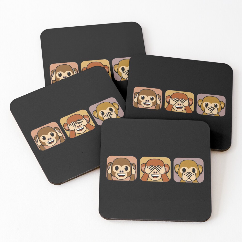 Three brown wise monkeys emojis Coasters (Set of 4)