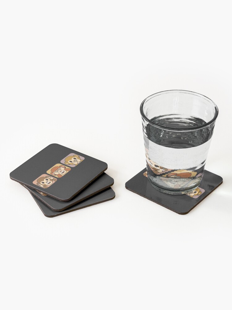 Alternate view of Three brown wise monkeys emojis Coasters (Set of 4)