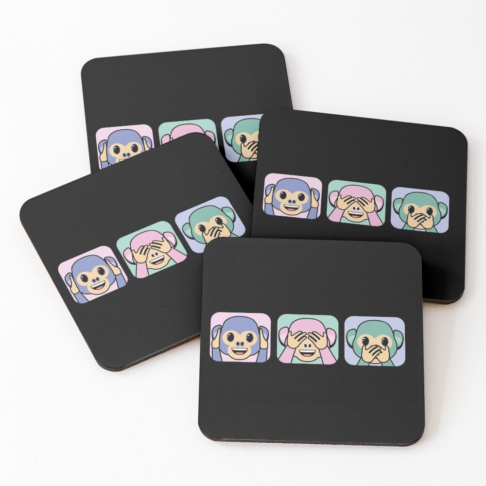 Three wise monkeys emojis Coasters (Set of 4)