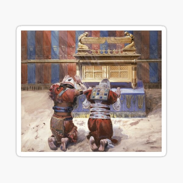 ARK OF THE COVENANT. Moses and Joshua bowing before the Ark, painting by James Tissot, c. 1900 Sticker