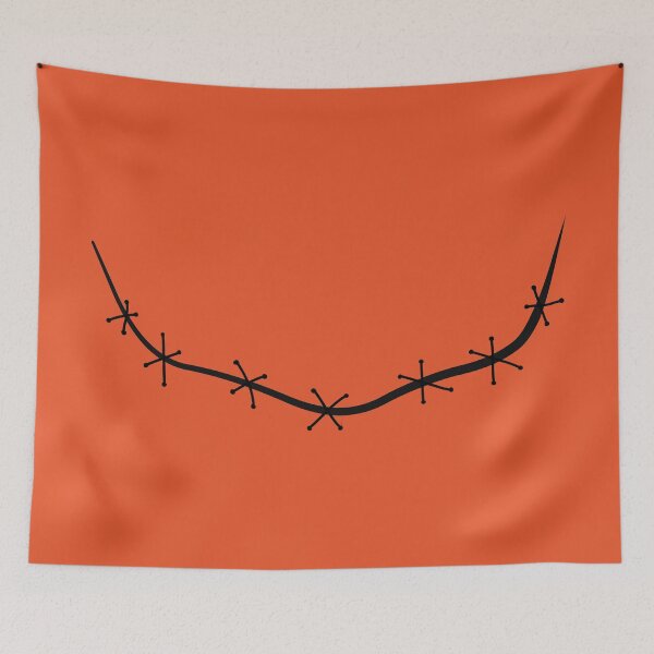 Item preview, Spooky stitched mouth black with orange background designed and sold by ArtfulBonBon.