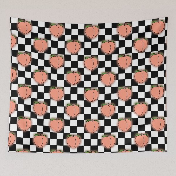 Item preview, Peach emoji on checkered background designed and sold by MBartistic.