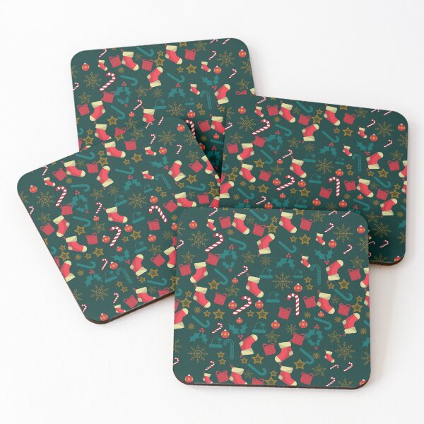 Item preview, Cute Christmas Santa & Decorations on Dark Green Background designed and sold by Gifty-Designs.