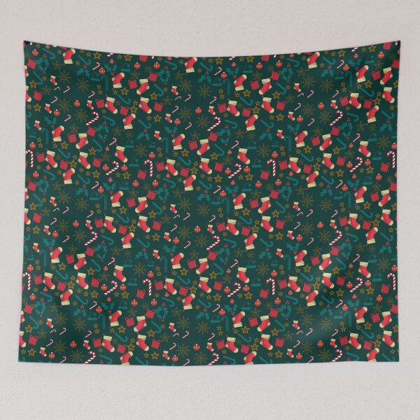 Item preview, Cute Christmas Santa & Decorations on Dark Green Background designed and sold by Gifty-Designs.
